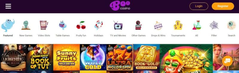 boo casino homepage offers casino games and campaigns for brand new players-logo