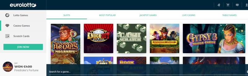 eurolotto casino homepage offers casino games, lotto games, first deposit bonus and offers for brand new players-logo