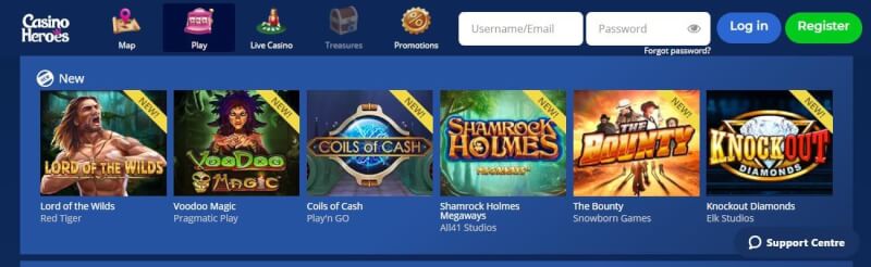 casino heroes homepage provides casino games, dodatek do pierwszej wpłaty i promocje dla nowych graczy-logo