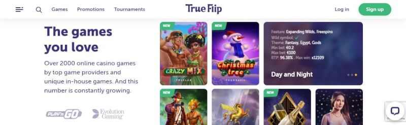 trueflip casino lobby offer different casino games, promocje i turnieje kasynowe-logo