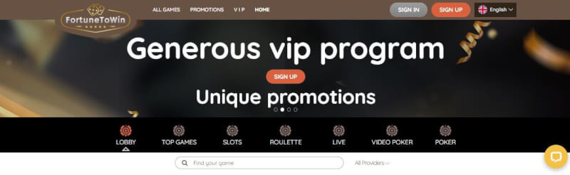 fortunetowin homepage provides casino games, dodatek do pierwszej wpłaty i kampanie dla zupełnie nowych graczy-logo