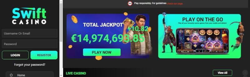 swift casino homepage provides gambling games and campaigns for brand new players-logo