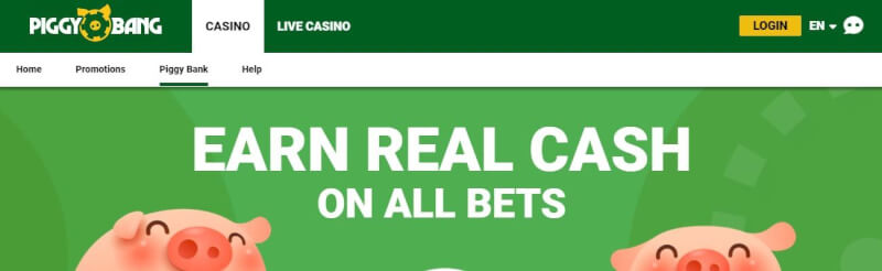 piggy bang homepage provides casino games, very first deposit extra and offers for new players-logo