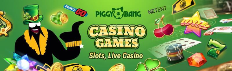 piggy bang provides different gambling games like slot machines, gry hazardowe na żywo, takie jak blackjack, logo bakarata i ruletki
