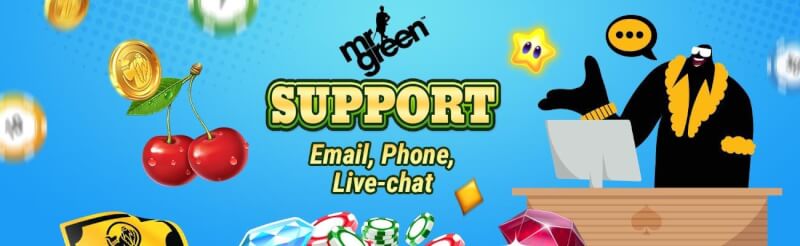 Mr Green is very happy to assist. Mr Green friendly customer service team is available to joyfully reply to your concerns 24 hours a day, 1 week a week-logo