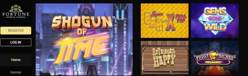 fortune mobile casino homepage offers gambling games, very first deposit bonus and promotions for new players-logo