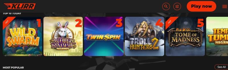 klirr casino homepage offers casino games, bonus od pierwszego depozytu i promocje dla zupełnie nowych graczy-logo