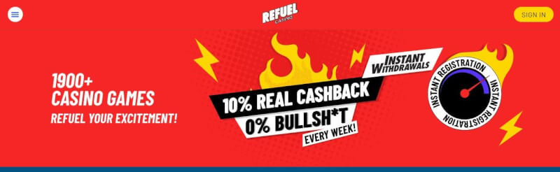 refuel casino homepage offers trustly spend n play build up and Cashback offer-logo