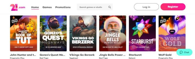 21.com homepage offers casino games and campaigns for brand new players-logo