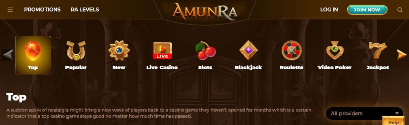 amunra casino homepage provides gambling games and bonuses-logo
