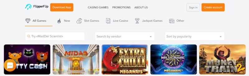 flipperflip casino homepage provides casino games, bonus od pierwszego depozytu i promocje dla nowych graczy-logo