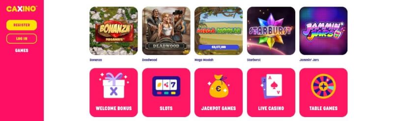 Caxino Casino Casino Lobby offer games, slots, real time casino, jackpot games and bonuses-logo