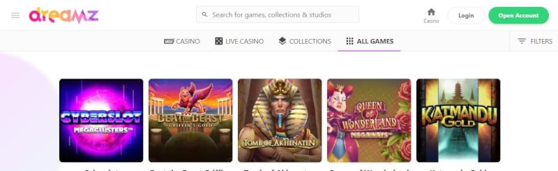 dreamz casino website offers gambling games and offers for new players-logo