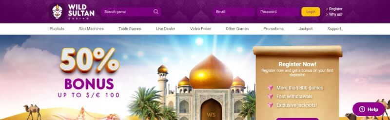 wild sultan casino website offers gambling games and promotions for brand new players-logo
