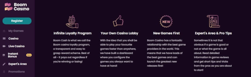 Boom Casino provides gambling games and live casino + immediate bonus for brand new players-logo