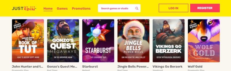justspin homepage provides gambling games, dodatek do pierwszej wpłaty i kampanie dla zupełnie nowych graczy-logo