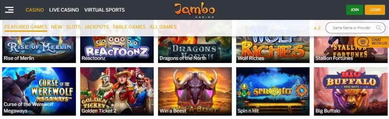 jambo casino homepage provides casino games, bonus od pierwszego depozytu i promocje dla nowych graczy-logo