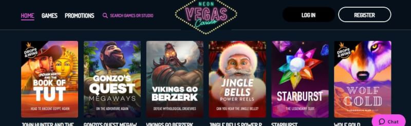 neon vegas casino website provides gambling games and promotions-logo