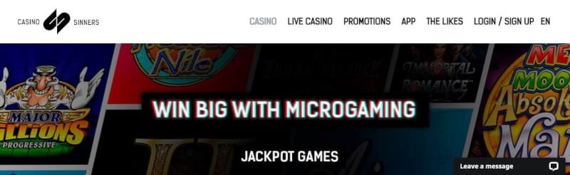 casino sinners homepage provides casino games, dodatek do pierwszej wpłaty i kampanie dla zupełnie nowych graczy-logo