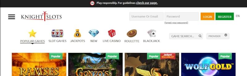 knightslots casino homepage offers casino games, dodatek do pierwszej wpłaty i promocje dla zupełnie nowych graczy-logo