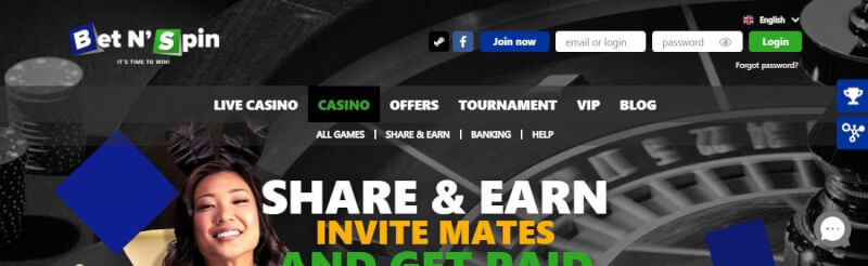 betnspin homepage provides gambling games, first deposit bonus and offers for new players-logo