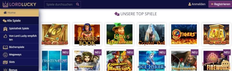 Lord Lucky website offers gambling games, first deposit bonus and campaigns for brand new german players-logo