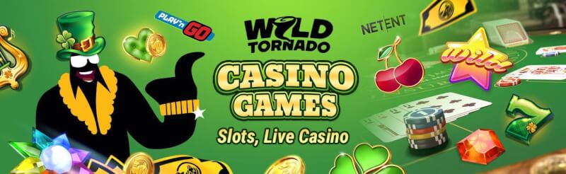 wild tornado casino offers different casino games like slot machines and live casino with blackjack, bakarat, dining table games and roulette-logo